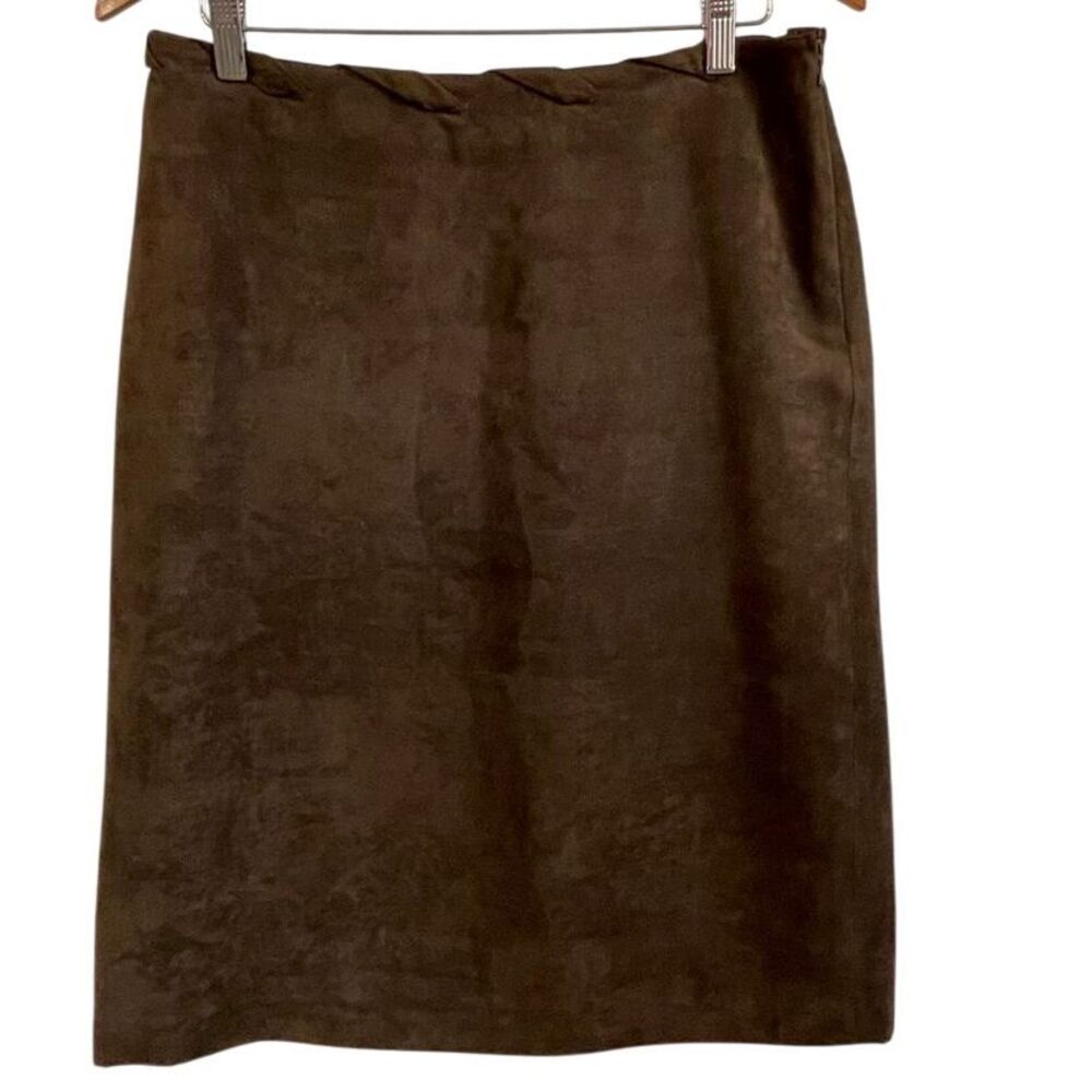 VTG Brown Suede Pencil Skirt Professional Office Wear Size 12‎ Boho 80"s